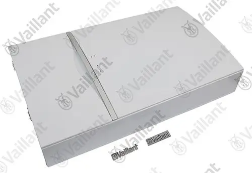 Vaillant Frontblech in weißer Farbe, mit einem schlichten, glatten Design. Das Produkt ist für Heizsysteme konzipiert und passt zu verschiedenen Modellen.